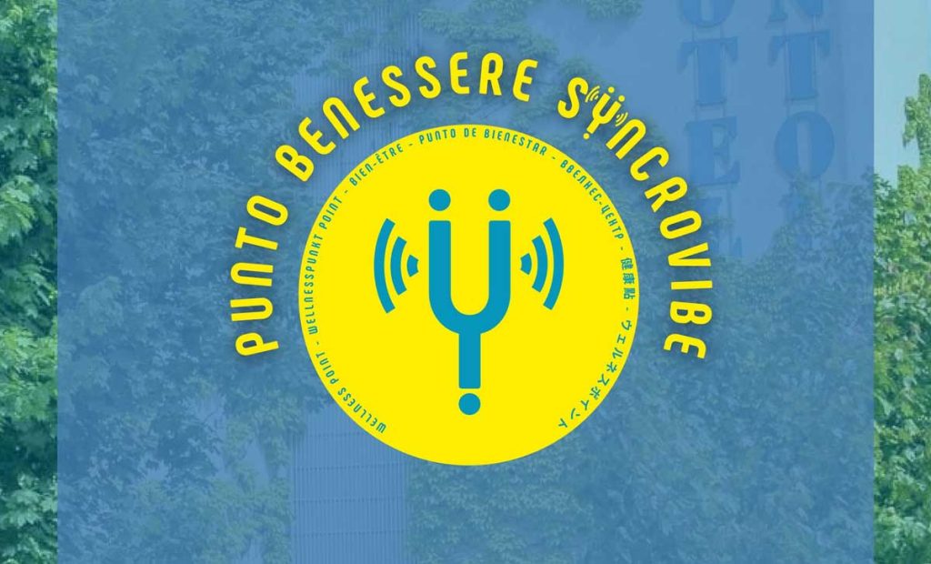 A yellow circular logo with the text "Punto Benessere Syncrovibe" and a blue tuning fork symbol.